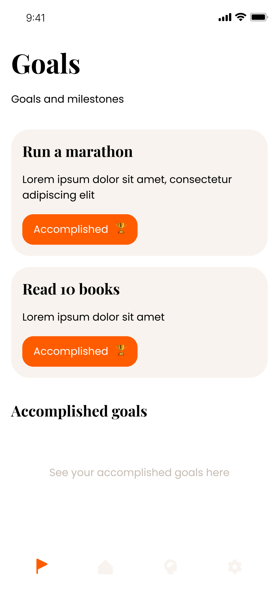 Goals screen of the Habitus app